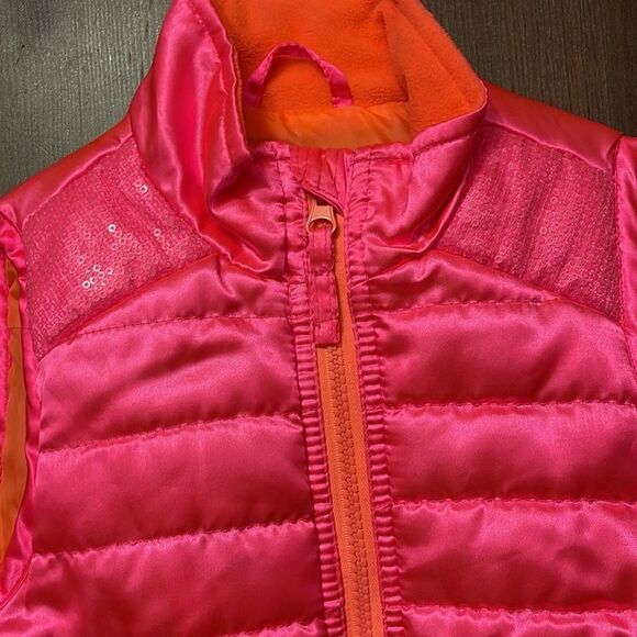 Route 66 Kids Pink Puffer Vest XS 4/5 Neon Orange Lining Quilted Sequin - Picture 4 of 12